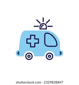 Ambulance Car related vector line icon. Emergency response. Accident department. Medical vehicle Isolated on white background. Vector illustration. Editable stroke