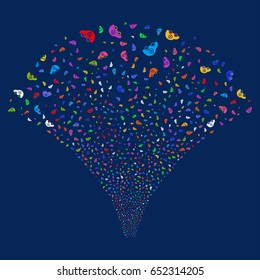 Ambulance Car salute stream. Vector illustration style is flat bright multicolored iconic symbols on a blue background. Object stream fountain constructed from random symbols.