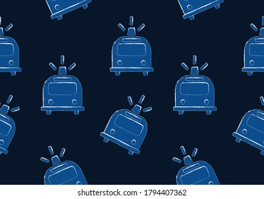 Fondo del patrón sin soldadura del coche de ambulancia, imagen de tono azul, ilustración vectorial, dibujo del doodle
estilo