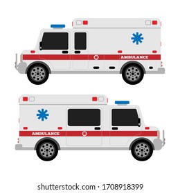 Ambulance car. Side view. Flat vector illustration.