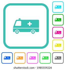Ambulance car side view vivid colored flat icons in curved borders on white background