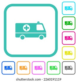 Ambulance car side view vivid colored flat icons in curved borders on white background