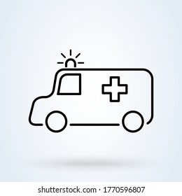 Ambulance car simple black line web icon vector illustration.