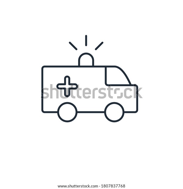 Ambulance car. Simple vector linear icon\
isolated on white\
background.