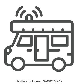 Ambulance car with siren line icon, charitable medicine concept. Vector graphics. Medical assistance, emergency vehicle sign on white background, outline style icon for mobile or web design