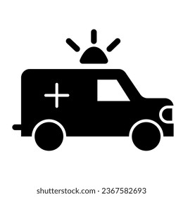 Ambulance car solid icon, healthcare concept, Emergency vehicle sign on white background, ambulance truck with siren icon in glyph style for mobile concept and web design. Vector graphics