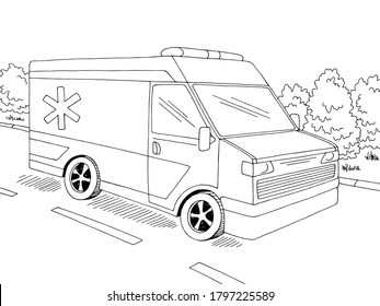 Camino de la calle de los coches de ambulancia gráfico paisaje blanco negro ilustración vector