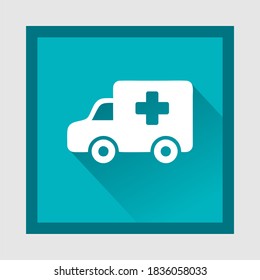 Ambulance car symbol sign with shadow on green background, Medical Health Care Symbol icon with shadow on medical soft symbol. elegant green color edition