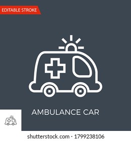 Ambulance Car Thin Line Vector Icon. Flat Icon Isolated on the Black Background. Editable Stroke EPS file. Vector illustration.