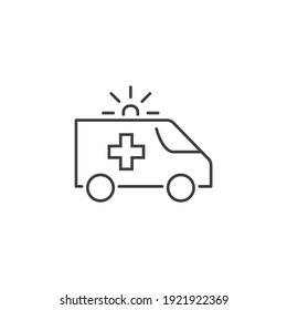 Ambulance Car Thin Line Vector Icon. Flat Icon Isolated on the Black Background. Editable Stroke EPS file. Vector illustration.