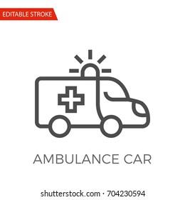 Ambulance Car Thin Line Vector Icon. Flat Icon Isolated on the White Background. Editable Stroke EPS file. Vector illustration.