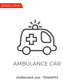 Ambulance Car Thin Line Vector Icon. Flat Icon Isolated on the White Background. Editable Stroke EPS file. Vector illustration.