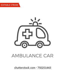 Ambulance Car Thin Line Vector Icon. Flat Icon Isolated on the White Background. Editable Stroke EPS file. Vector illustration.