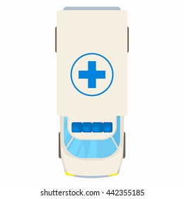 Ambulance car top view icon in cartoon style on a white background