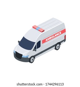 Ambulance car. Vector 3d isometric, color web icon, new flat style. Creative illustration design, isolated graphic idea for infographics.
