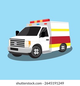 ambulance car vector with blue background