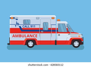 Ambulance car. Vector flat cartoon illustration