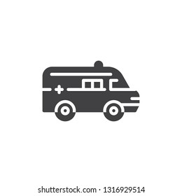 Ambulance car vector icon. filled flat sign for mobile concept and web design. Transportation, ambulance with siren and cross simple glyph icon. Symbol, logo illustration. Vector graphics