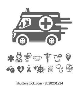 Ambulance car. Vector icon or sign