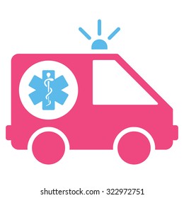 Ambulance Car vector icon. Style is bicolor flat symbol, pink and blue colors, rounded angles, white background.