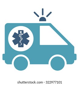 Ambulance Car vector icon. Style is bicolor flat symbol, cyan and blue colors, rounded angles, white background.