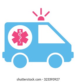 Ambulance Car vector icon. Style is bicolor flat symbol, pink and blue colors, rounded angles, white background.