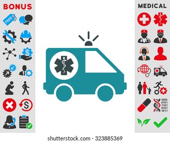 Ambulance Car vector icon. Style is bicolor flat symbol, soft blue colors, rounded angles, white background.