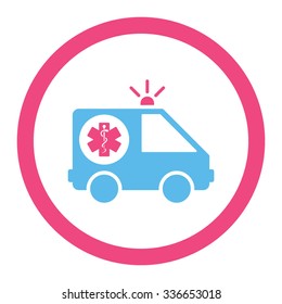 Ambulance Car vector icon. Style is bicolor flat rounded symbol, pink and blue colors, rounded angles, white background.