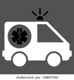 Ambulance Car vector icon. Style is bicolor flat symbol, black and white colors, rounded angles, gray background.