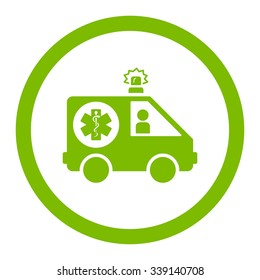 Ambulance Car vector icon. Style is flat rounded symbol, eco green color, rounded angles, white background.