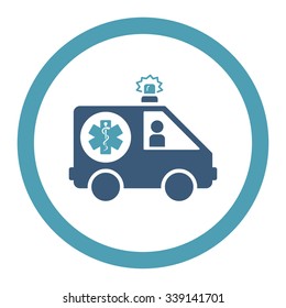 Ambulance Car vector icon. Style is bicolor flat rounded symbol, cyan and blue colors, rounded angles, white background.