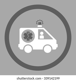 Ambulance Car vector icon. Style is bicolor flat rounded symbol, dark gray and white colors, rounded angles, silver background.
