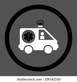 Ambulance Car vector icon. Style is bicolor flat rounded symbol, black and white colors, rounded angles, gray background.