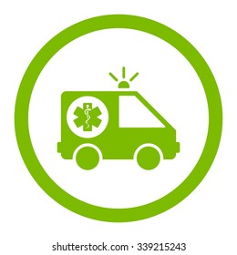Ambulance Car vector icon. Style is flat rounded symbol, eco green color, rounded angles, white background.