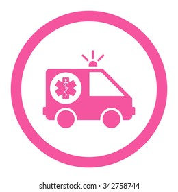 Ambulance Car vector icon. Style is flat rounded symbol, pink color, rounded angles, white background.