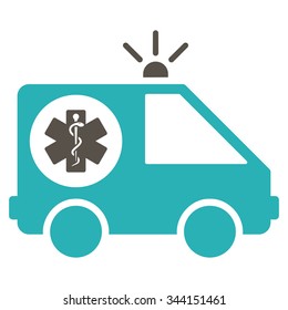 Ambulance Car vector icon. Style is bicolor flat symbol, grey and cyan colors, rounded angles, white background.