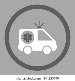 Ambulance Car vector icon. Style is bicolor flat rounded symbol, dark gray and white colors, rounded angles, silver background.