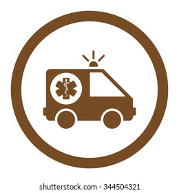 Ambulance Car vector icon. Style is flat rounded symbol, brown color, rounded angles, white background.