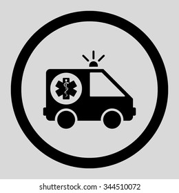 Ambulance Car vector icon. Style is flat rounded symbol, black color, rounded angles, light gray background.