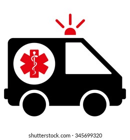 Ambulance Car vector icon. Style is bicolor flat symbol, intensive red and black colors, rounded angles, white background.