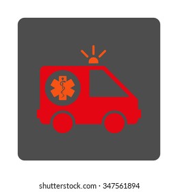 Ambulance Car vector icon. Style is flat rounded square silver button with red symbol, white background.