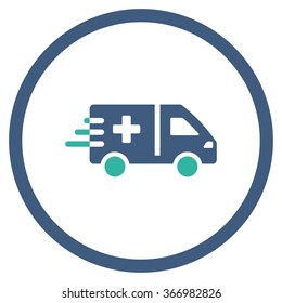 Ambulance Car vector icon. Style is bicolor flat circled symbol, cobalt and cyan colors, rounded angles, white background.