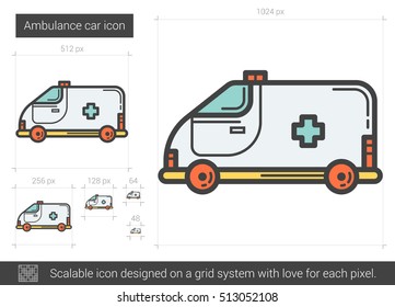 Ambulance car vector line icon isolated on white background. Ambulance car line icon for infographic, website or app. Scalable icon designed on a grid system.