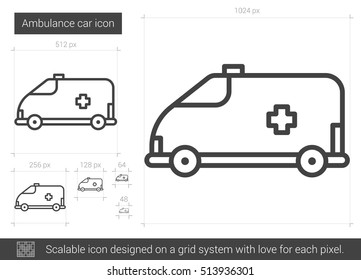 Ambulance car vector line icon isolated on white background. Ambulance car line icon for infographic, website or app. Scalable icon designed on a grid system.
