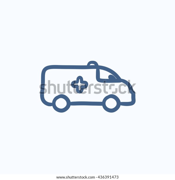 Ambulance car vector sketch icon isolated on\
background. Hand drawn Ambulance car icon. Ambulance car sketch\
icon for infographic, website or\
app.