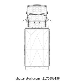 Ambulance Car Wireframe From Black Lines Isolated On White Background. View From Above. 3D. Vector Illustration.