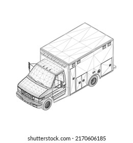 Audífono de auto de ambulancia de líneas negras aisladas en fondo blanco. Vista isométrica. 3 D. Ilustración vectorial.