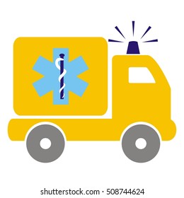 ambulance car, yellow pickup, vector icon, web symbol