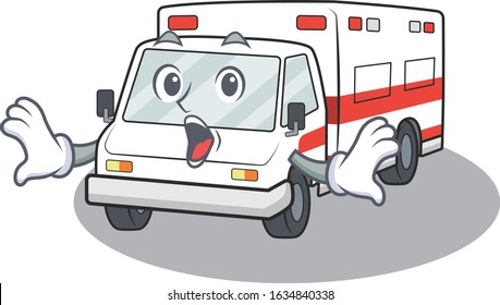 Funny Face Ambulance Cartoon Character Holding Stock Vector (Royalty ...