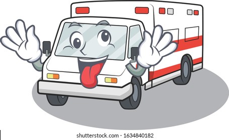 Ambulance Cartoon character style with a crazy face